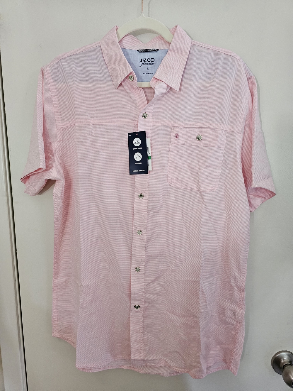 IZOD Men's Pink Short-Sleeve Linen-Blend Button Down Shirt - Picture 2 of 5